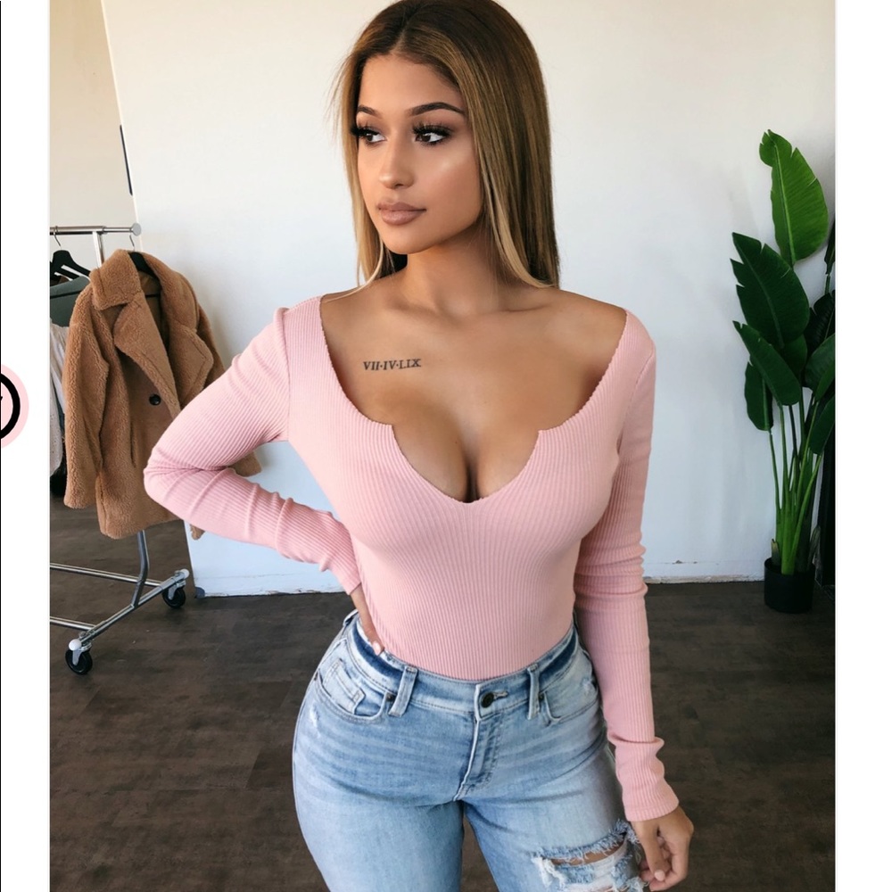 Pink off the shoulder bodysuit